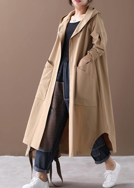 Modern Hooded Large Pockets Fine Clothes for Khaki Baggy Coat
