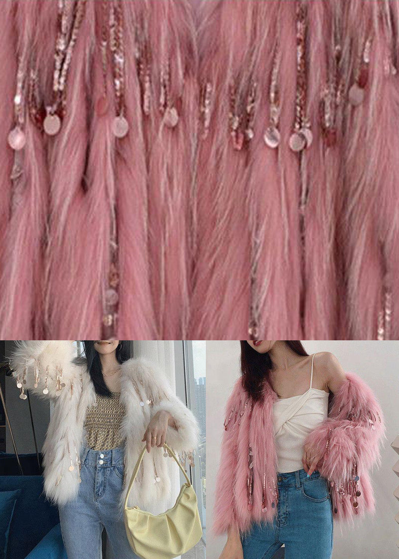 Beige Faux Leather and Fur Coats Winter