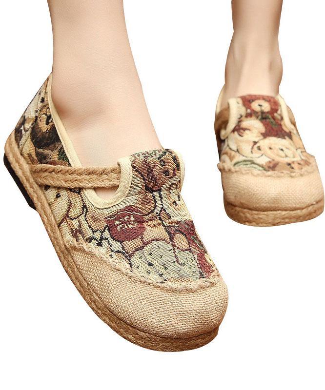 Green Little Bear Cotton Linen Flat Shoes