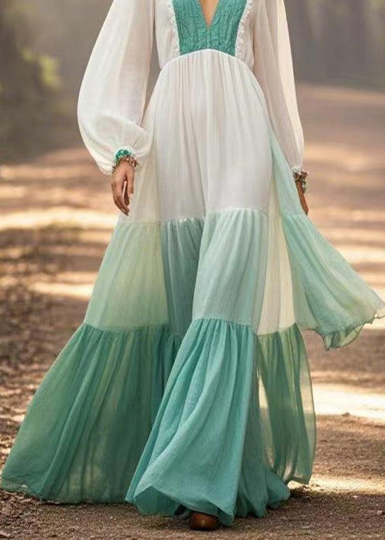 Gradient Color Exra Large Hem Cotton Long Dresses Spring