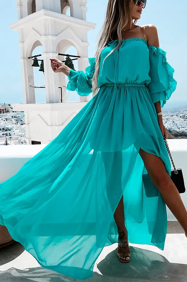 Sweet Colour Off Shoulder Ruffle Maxi Dress