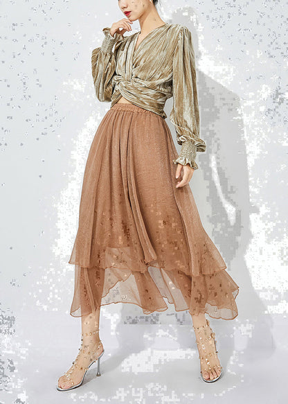 Khaki Layered Tulle a Line Skirts Exra Large Hem Oversized Summer
