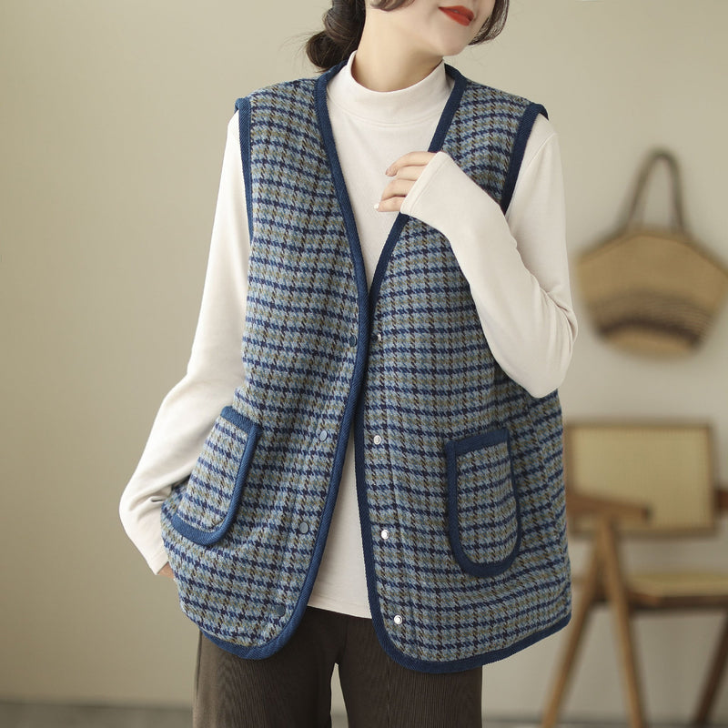Literary Retro V-neck Plaid Vest