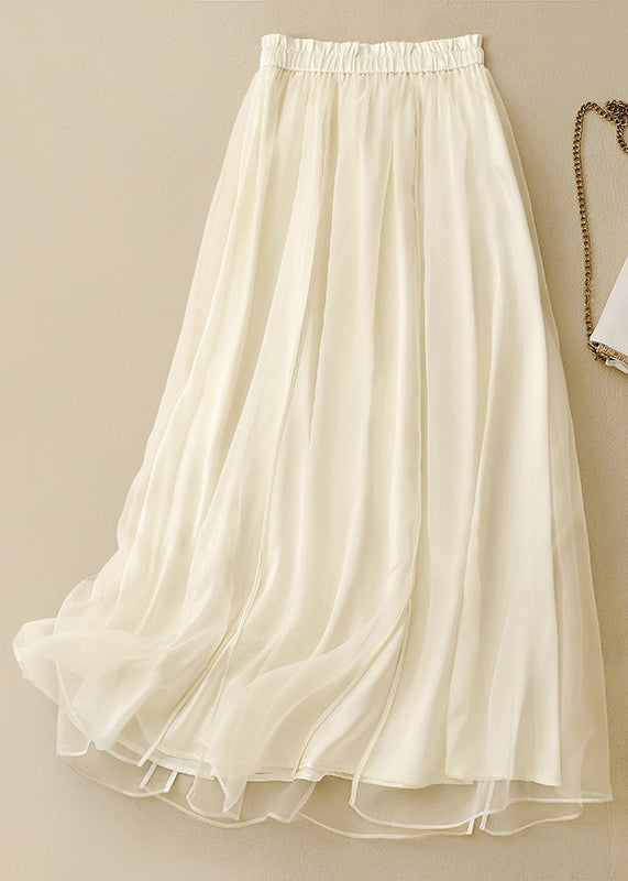 Apricot Elastic Waist Wrinkled Patchwork Tulle Skirts Summer