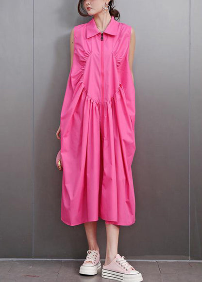 Red Peter Pan Collar Zippered Maxi Dress Sleeveless