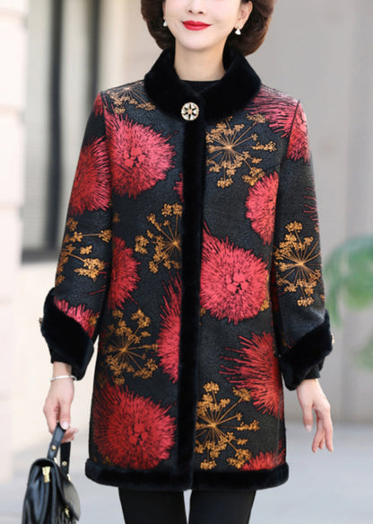 Red Print Thick Mink Velvet Coat Spring