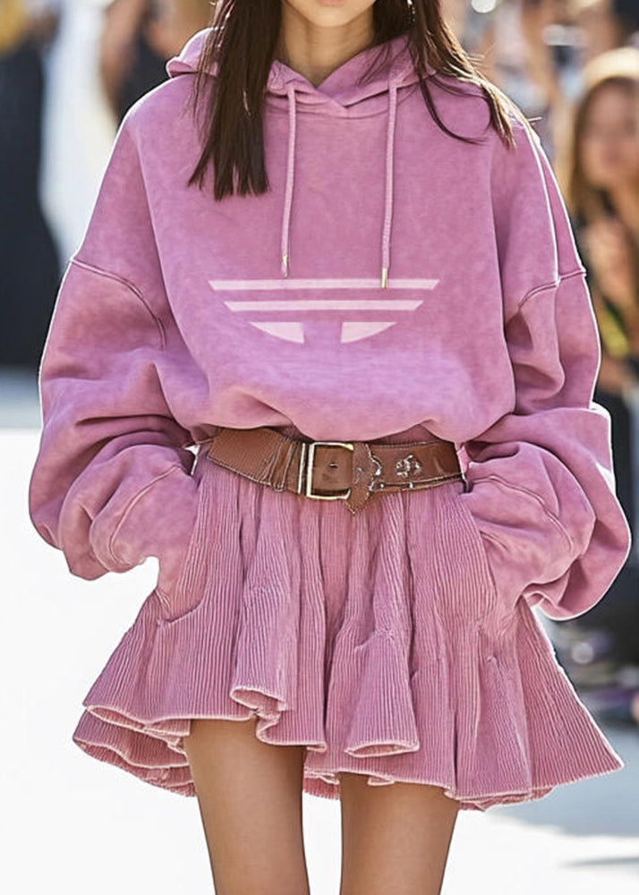New Pink Hooded Sweatshirt and Skirts Cotton Two Pieces Set Spring