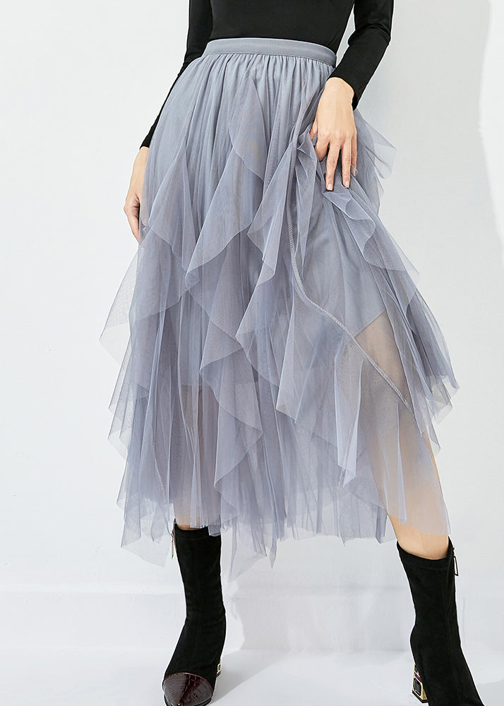 Grey Elastic Waist Exra Large Hem Tulle Skirt Summer