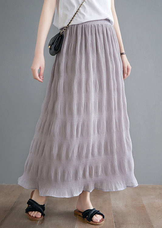 Grey Cotton a Line Skirts Elastic Waist Wrinkled Summer