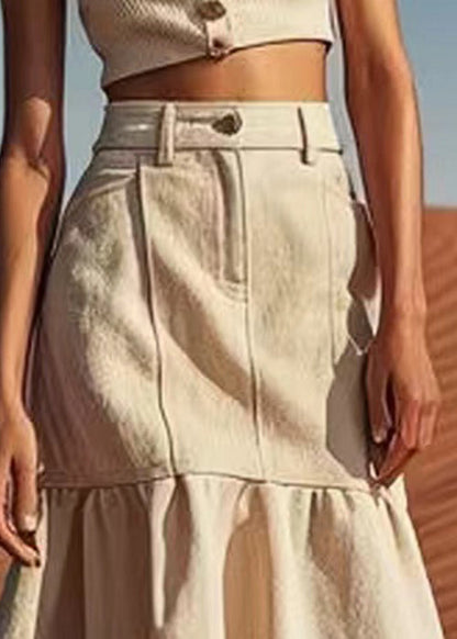 Linen Button High Waist Linen Skirts Summer