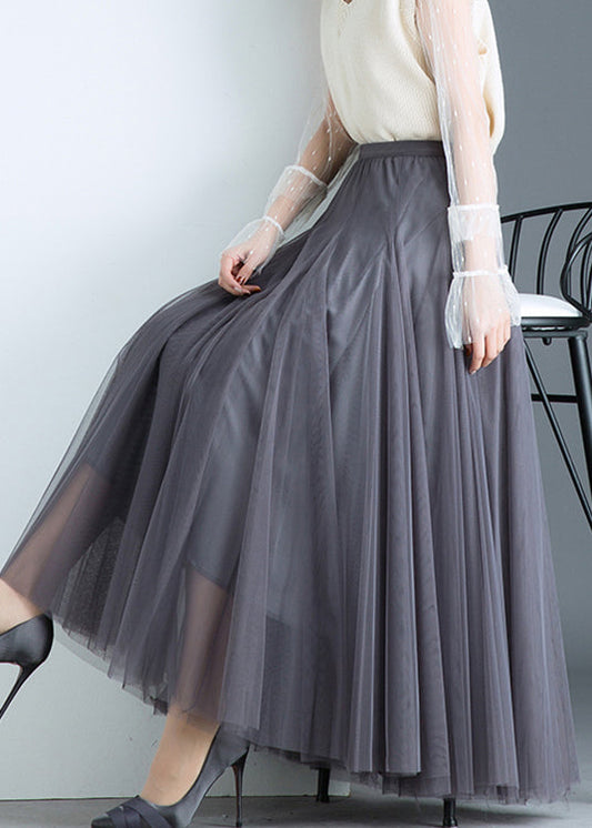 Grey Tulle Pleated a Line Fall Skirts