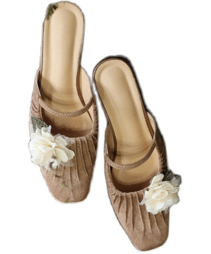 Splicing Slide Sandals Square Head Brown Faux Leather