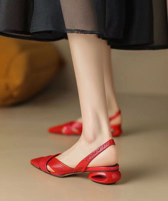 Red Hollow Out Splicing Chunky Sandals Pointed Toe