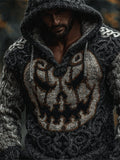 Men's Halloween Pumpkin Face Celtic Hooded Cozy Chunky Sweater artswardrobe