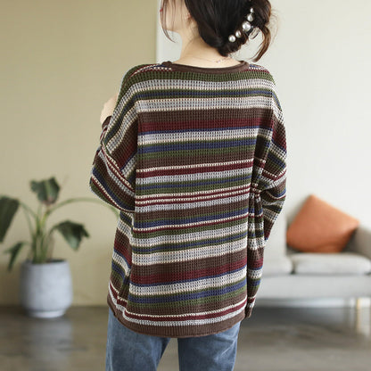 Colorful Red Striped Cotton Knitted Sweater