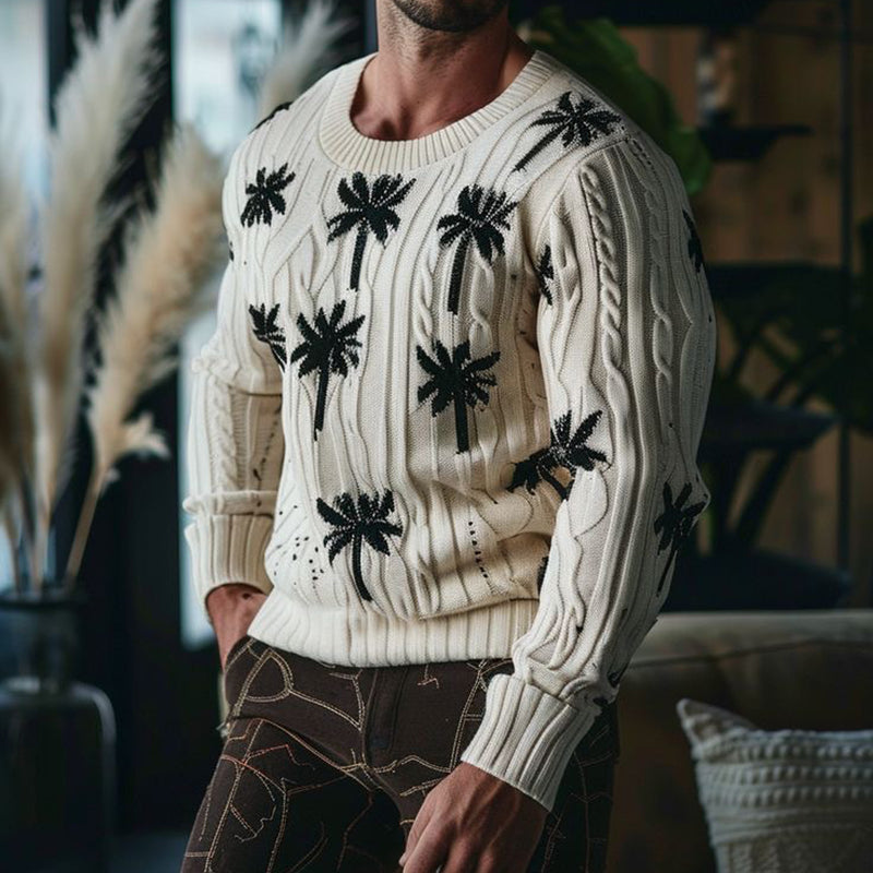 Men'S Coconut Tree Knitted Graphic Art Knit Sweater artswardrobe