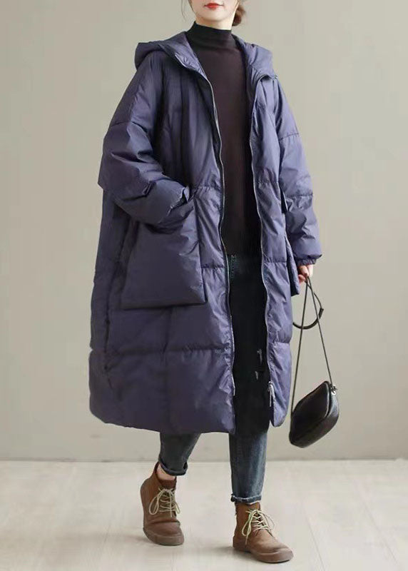 Purple Hooded Thick Cotton Blend Coats Winter