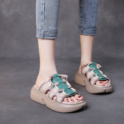 Retro Leather Wedge Slippers