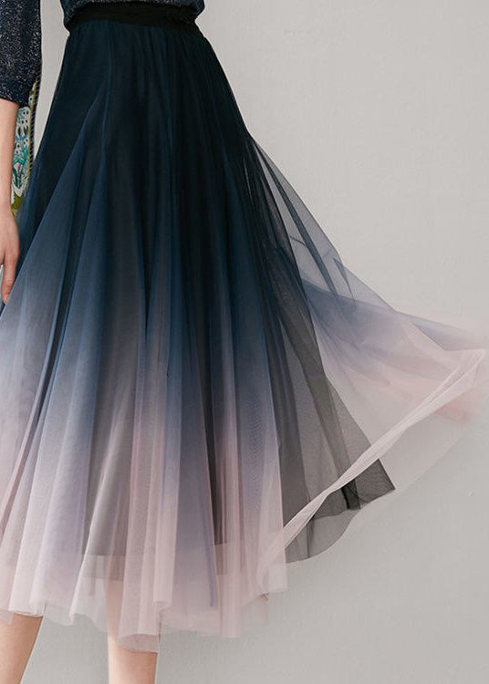 Gradient Color Blue Pink Colour Elastic Waist Tulle a Line Skirts Fall