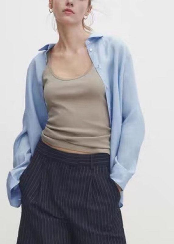 Brief Baby Blue Peter Pan Collar Button Shirt Fall