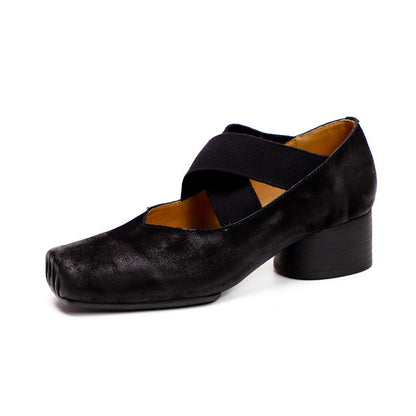 Retro Cowhide Leather Pumps Shoes