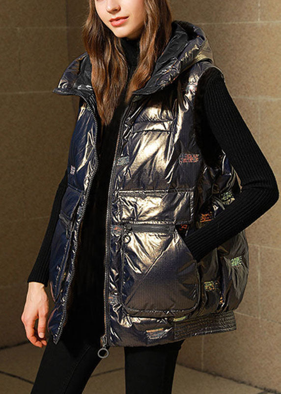 Black Loose Warm Sequins Winter Sleeveless Puffer Vest