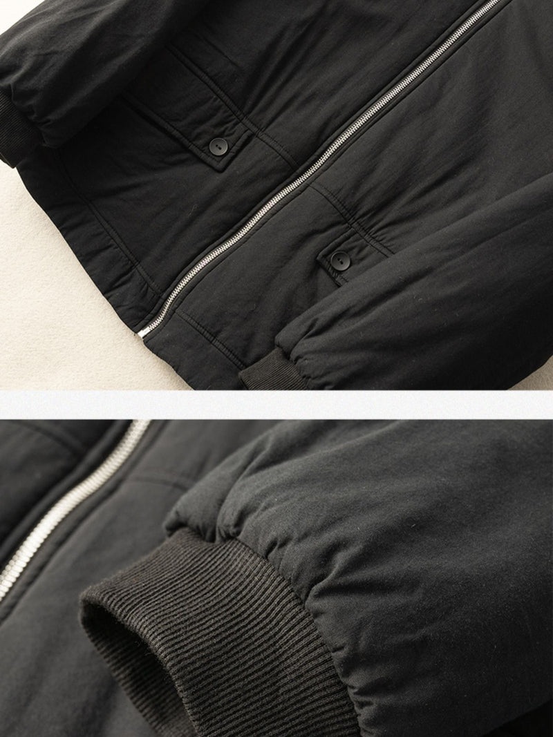 100% Natural Fabric Zipper Round Neck Long Sleeve Coat
