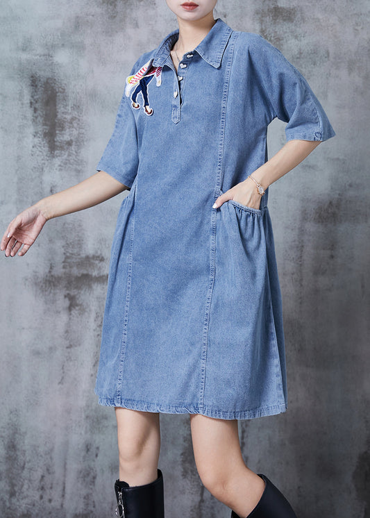 Light Blue Cartoon Denim Day Dress Summer