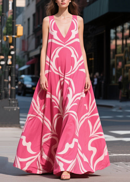 Rose Oversized Print Chiffon Maxi Dresses Summer