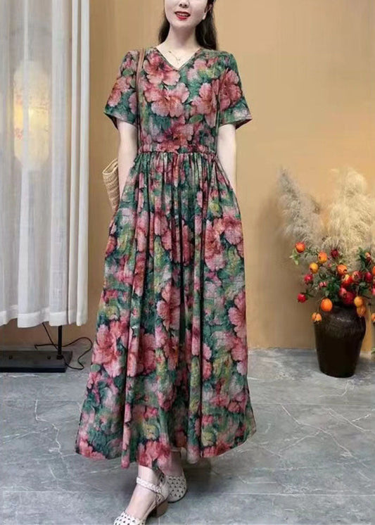 Rose Cotton Long Dress Cinched Summer