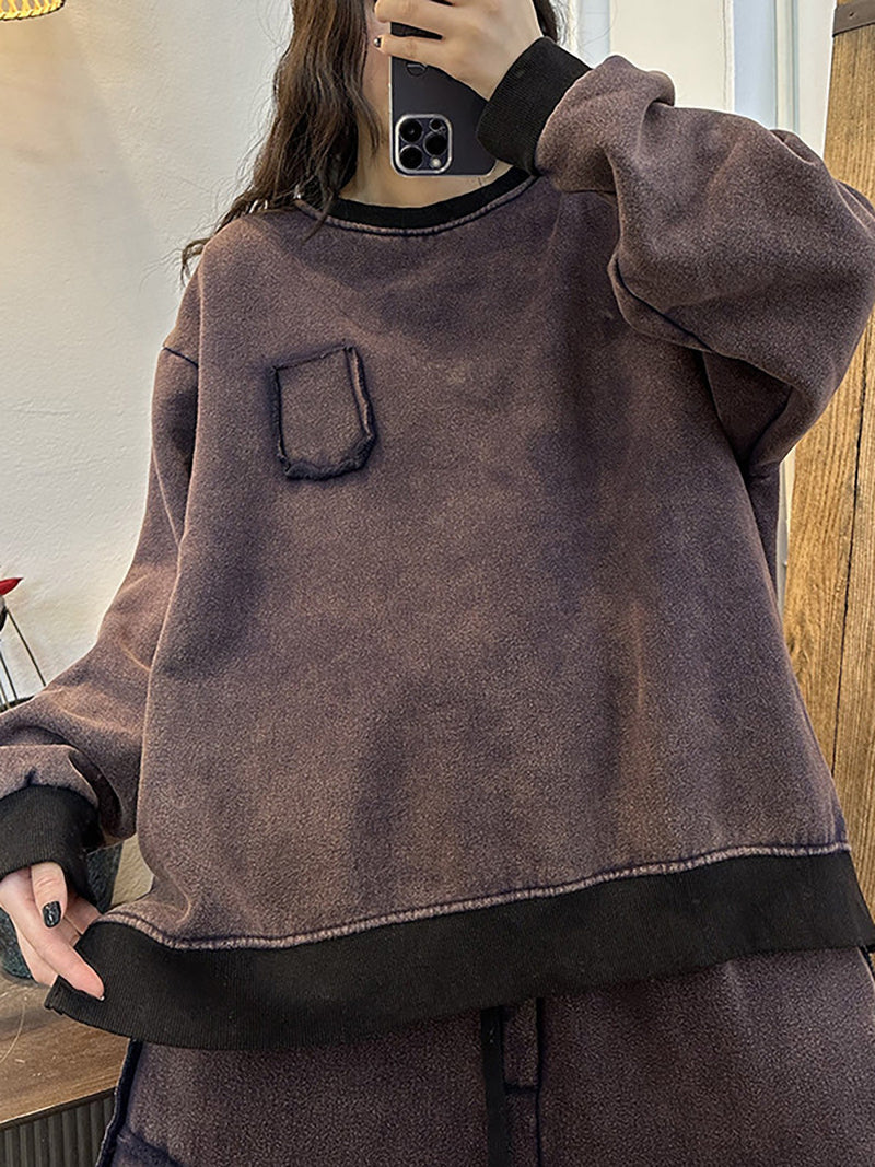 Winter Cotton Thickened Stitching Fleece Sweatshirt
