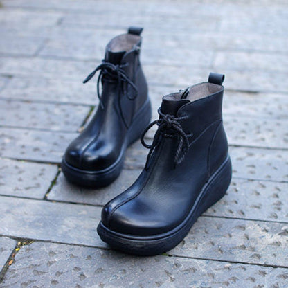 Cozy Platform Leather Lace Up Boots
