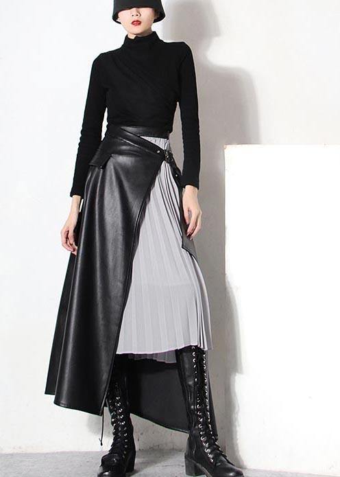 Black Asymmetrical Design Patchwork Skirts Spring