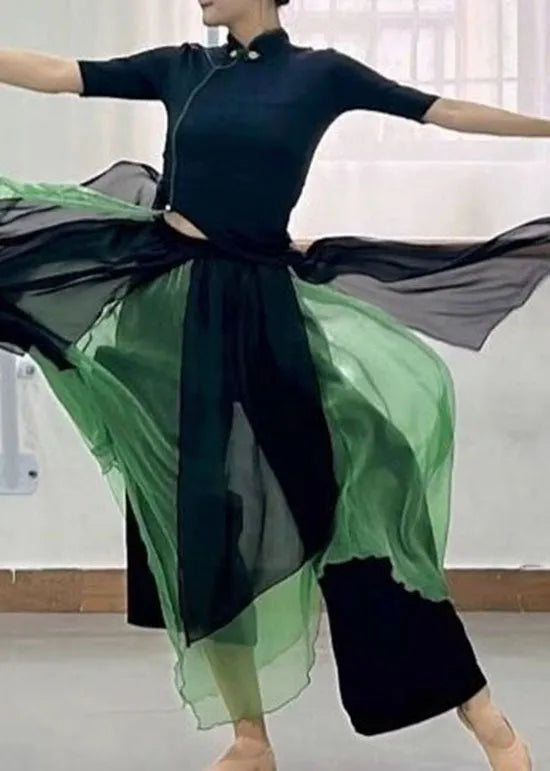 Chinese Style Green Tops and Skirts Silk Two-piece Set Summer