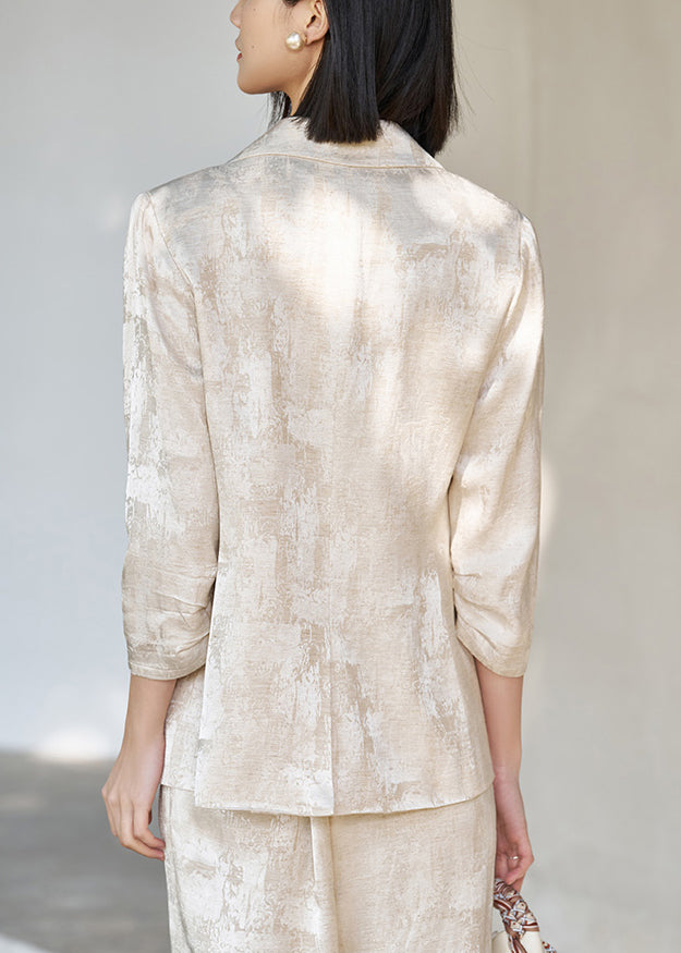 Beige Notched Tie Dye Linen Coats Fall