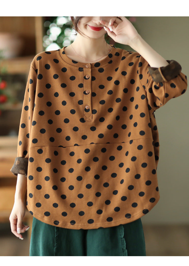 Polka-dot Print Top-paneled Cotton T-shirt