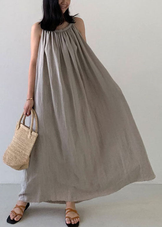 Diy Beige Cold Shoulder Linen Dress Sleeveless