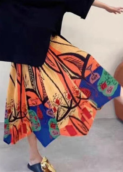Colorblock Asymmetrical Print Elastic Waist Cotton Skirt