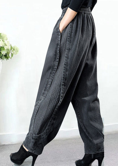Grey Pockets Patchwork Harem Fall Denim Pants