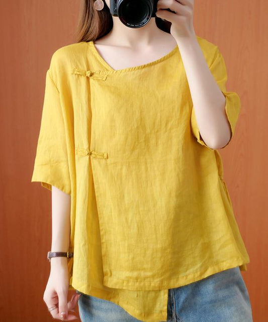 Yellow Clothes O Neck Cinched Dresses Blouse