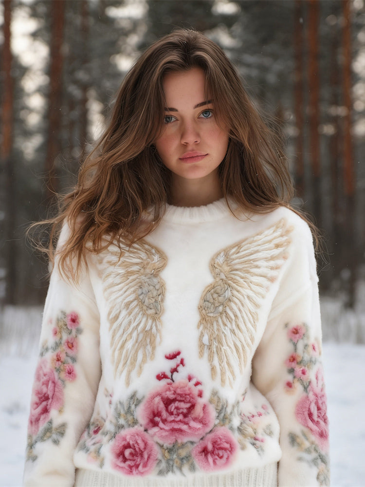 Comstylish Boho Floral & Wings Women's Flannel Sweater