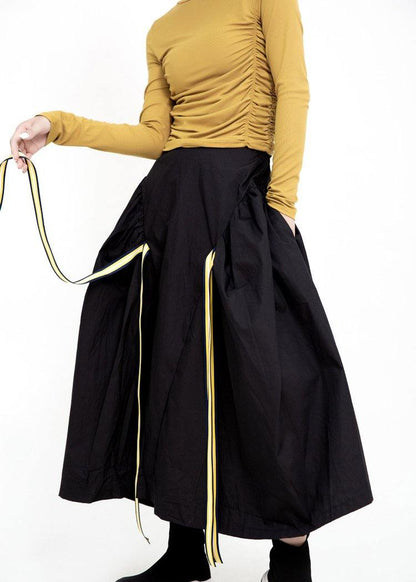 Organic Black Cotton Quilting Skirt High Waist Traveling Patchwork Maxi Skirts