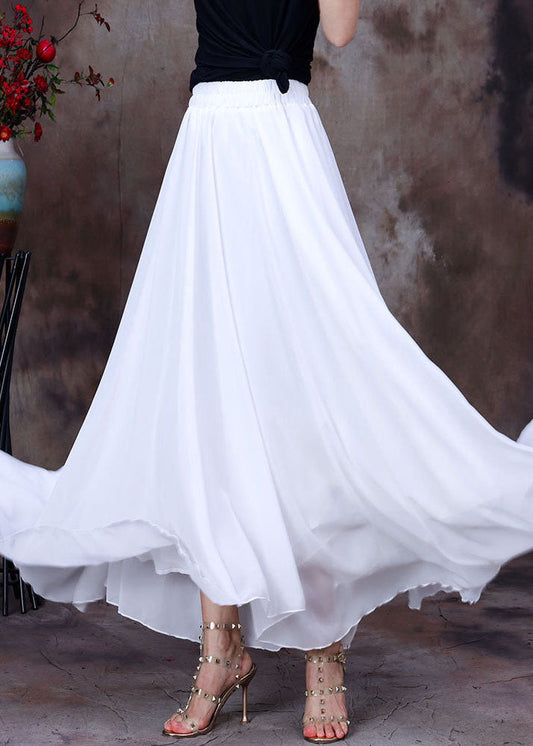 White Elastic Waist Asymmetrical Layered Design Chiffon Skirts Summer