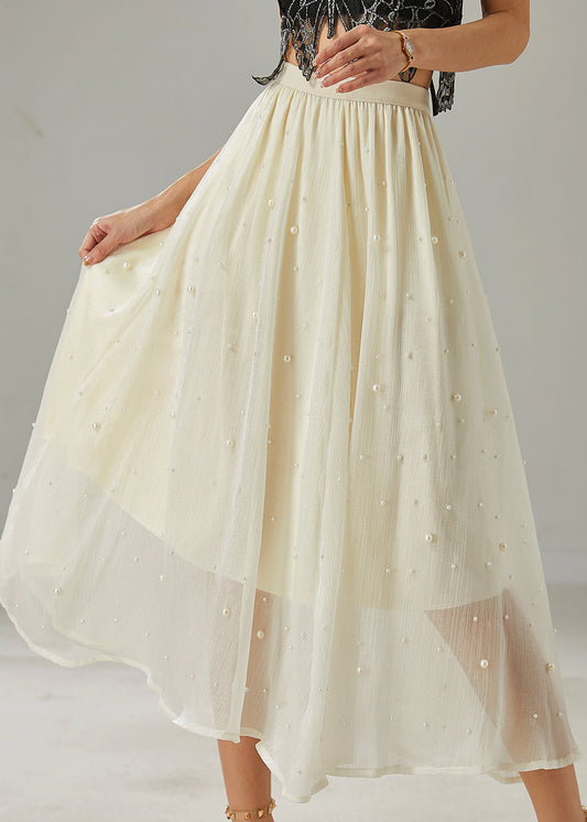 Milk White Nail Bead Tulle Skirt Summer