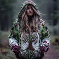 Comstylish Women's Vintage Viking Tree Of Life Art Knit Zip-up Hooded Sweater