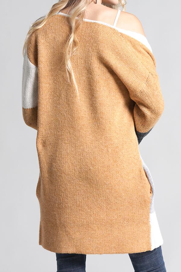 Knit Multi Color Long Sleeve Cardigan - Navy