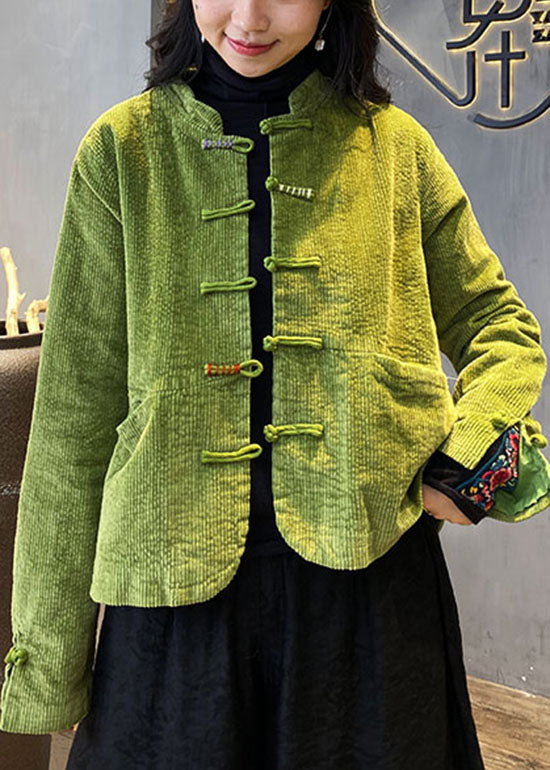Red Button O-neck Pockets Corduroy Coats