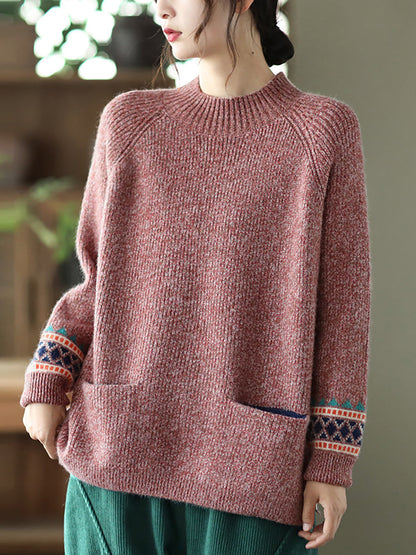 - Turtleneck Knitted Split Hem Long Sleeve Sweater