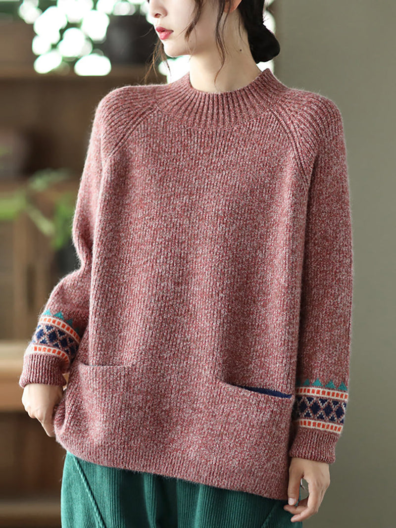 - Turtleneck Knitted Split Hem Long Sleeve Sweater
