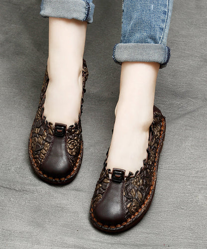 Chocolate Splicing Embossed Flat Feet Shoes for